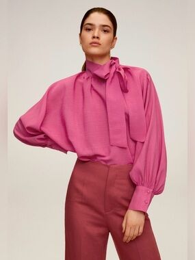 NWT Mango Blouse Bow Tie Neck Long Sleeve Women's Size 6